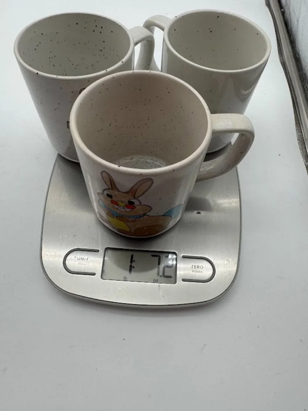 Vintage 1970s Speckled Stoneware Mug Set of 3 Owl Ladybug Bunny Retro Kitsch